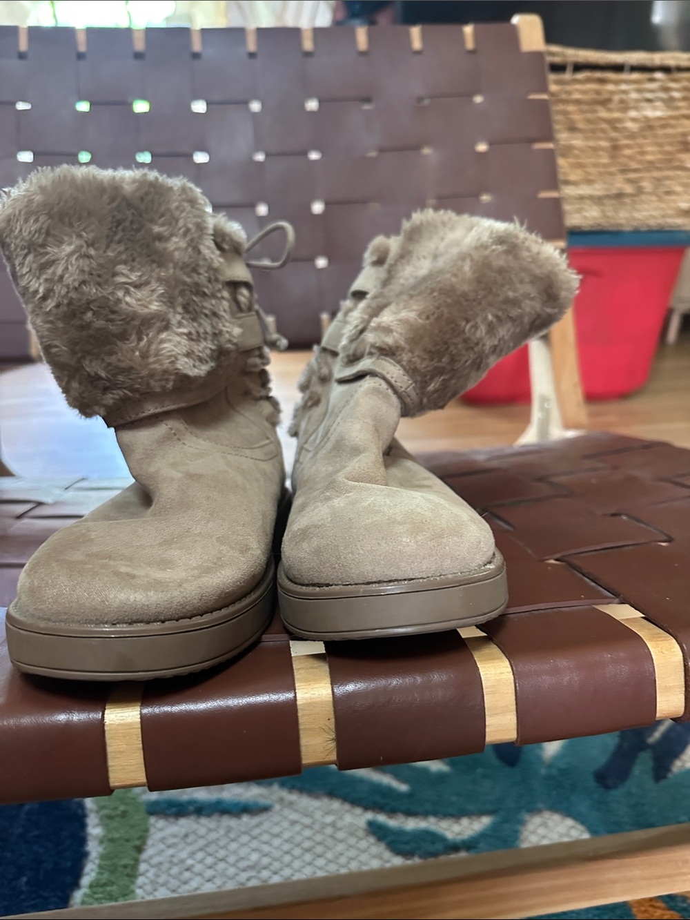 G by Guess Taupe Faux-Fur Suede Ankle Booties